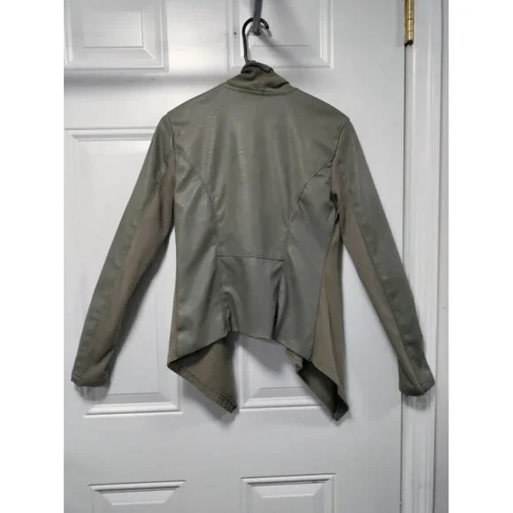 Blank NYC Faux Suede Leather Draped Moto Asymmetrical Jacket Green XS - Picture 8 of 15